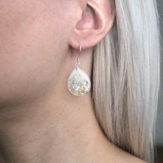 Large Black and Gold Leaf Teardrop Earrings // by Tiny Galaxies