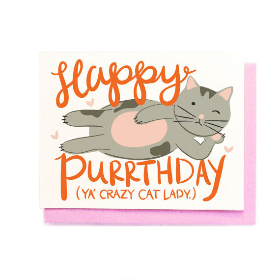 Happy Purrthday Cat Lady Birthday Greeting Card