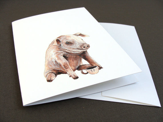 Critters and Cups: Pig - Greeting Card