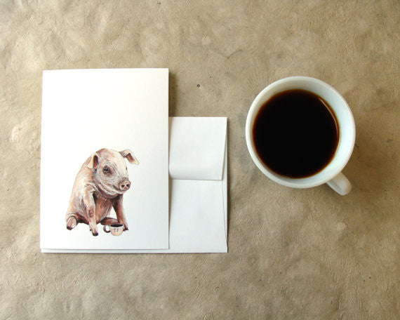 Critters and Cups: Pig - Greeting Card