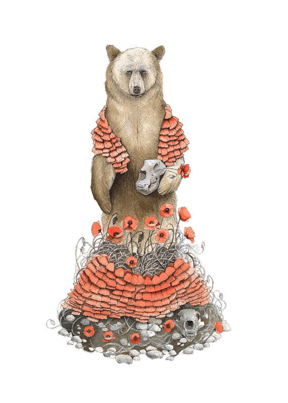 Bear and Poppies - Art Print