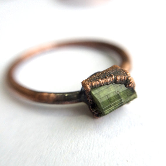 Green Tourmaline Copper Ring
