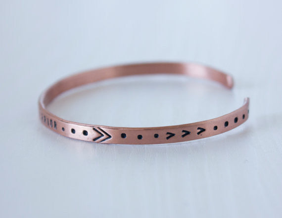 Peaceful Warrior Thin Copper Cuff Bracelet