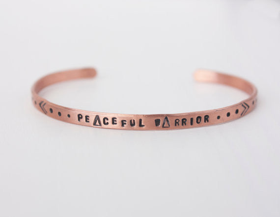 Peaceful Warrior Thin Copper Cuff Bracelet