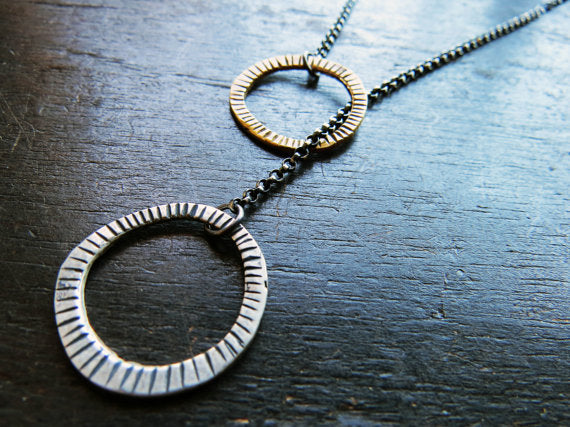 Carved Brass and Silver Circles Lariat
