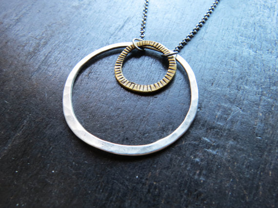 Mixed Brass and Sterling Circles Necklace