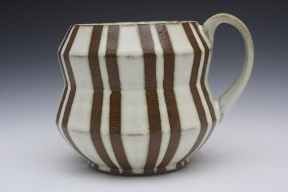 Double Stripe White and Brown Accordion Mug
