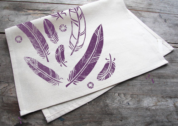 Purple Feathers Cotton Tea Towel