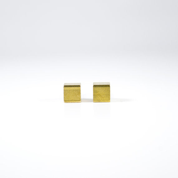 Gold Cube Post Earrings Large