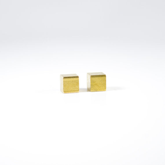 Gold Cube Post Earrings Large