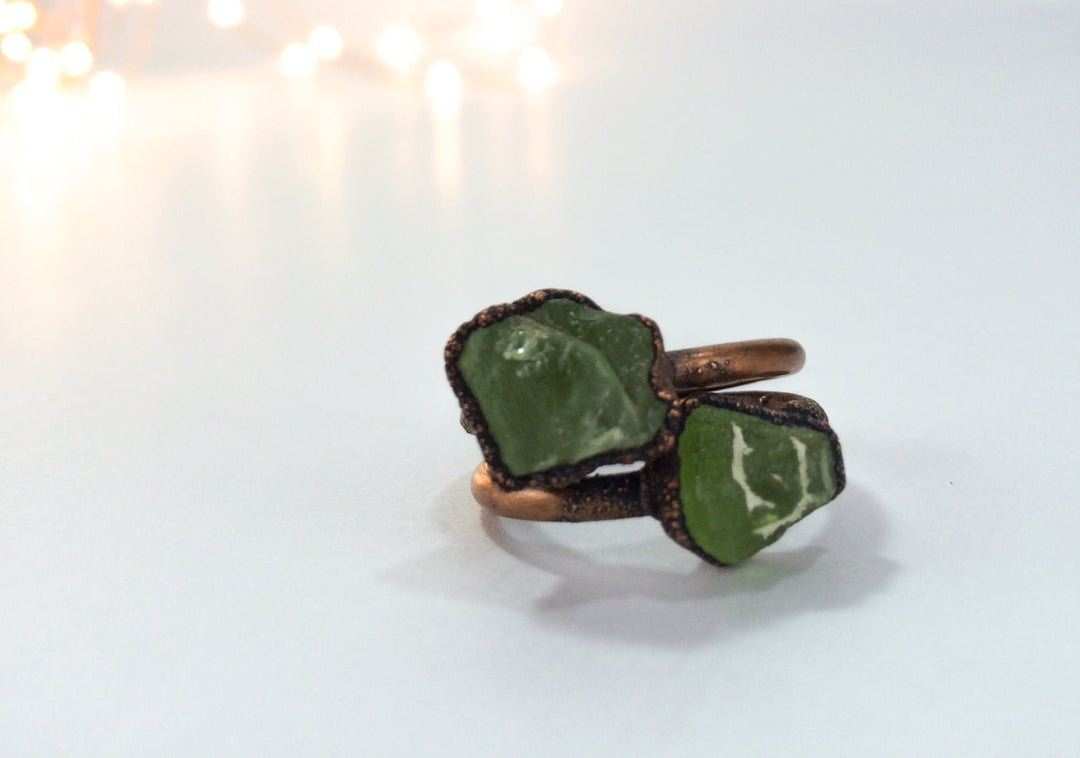 Raw Green Peridot Copper Ring