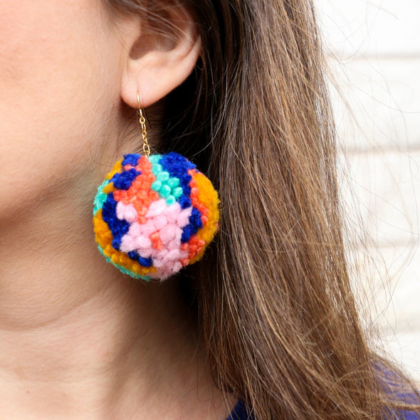 Multi Color Pom Pom Earrings - WATERBURY