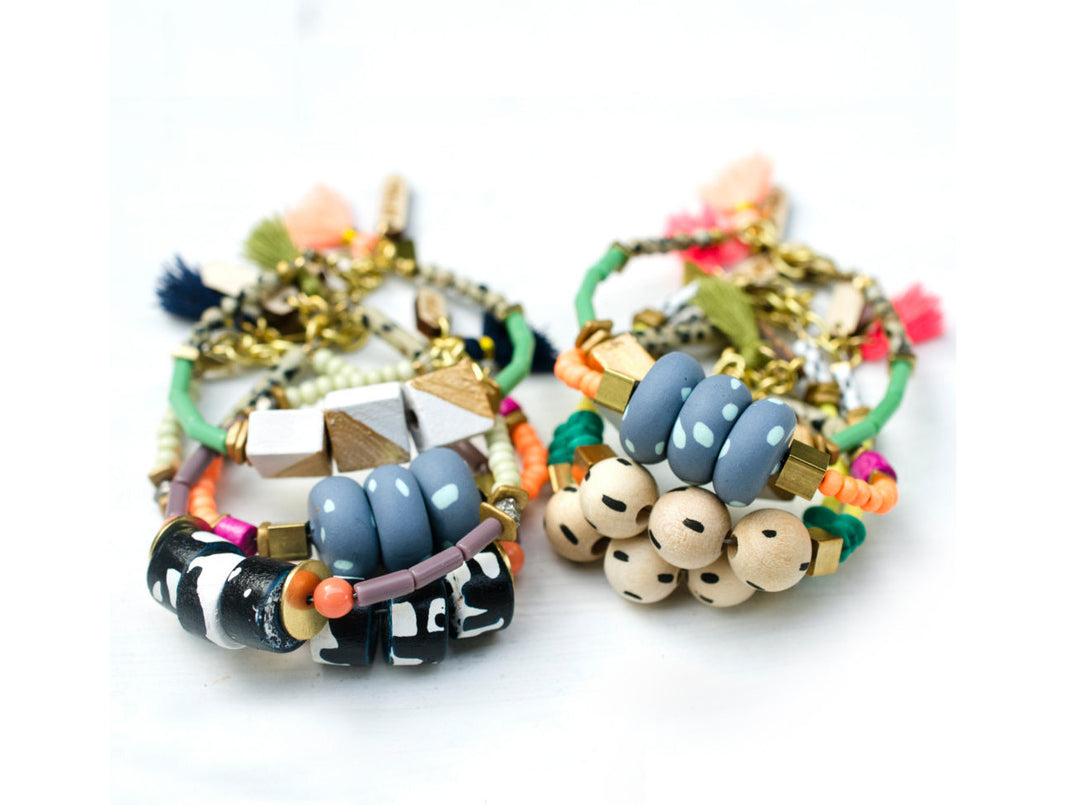 Colorful Beaded Bracelet with Hand Painted Beads