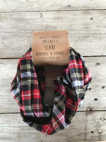 Plaid Flannel Infinity Scarf - Black, Red, Blue, White