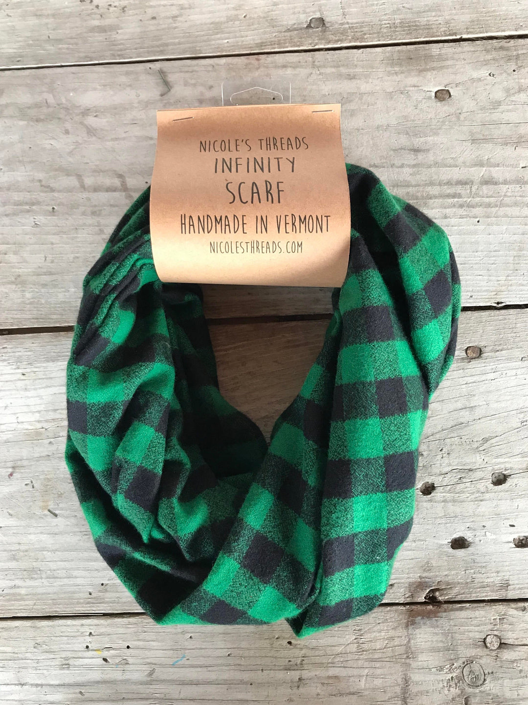Flannel Infinity Scarf - Small Buffalo Check Green and Black