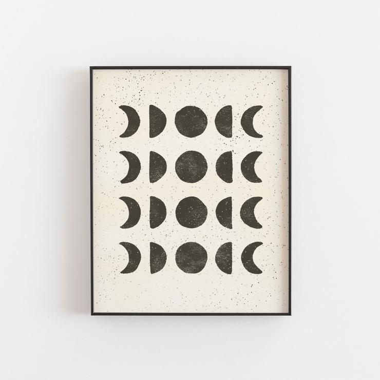 11x14 Art Print Moon Phases - Black Cream