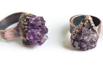 Amethyst Druzy Copper Ring