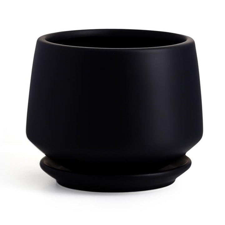 5.1" Matte Black Porcelain Planter with Saucer