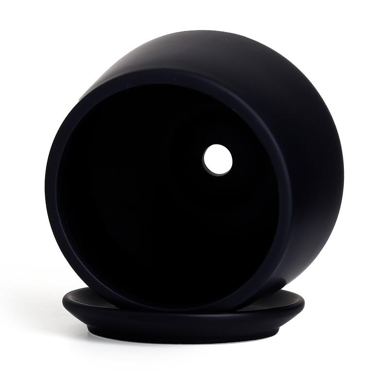 5.1" Matte Black Porcelain Planter with Saucer