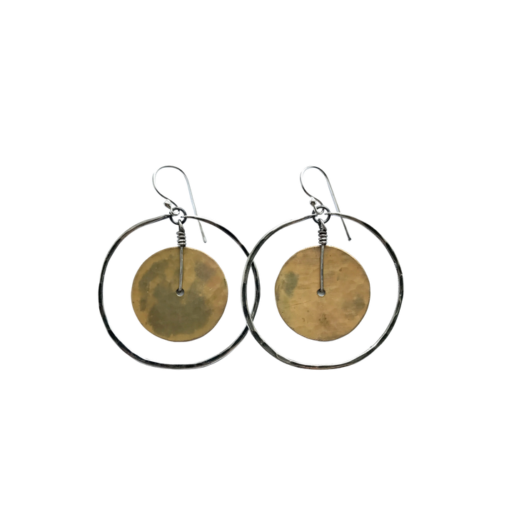 Circles Within Brass and Sterling Earrings - Medium
