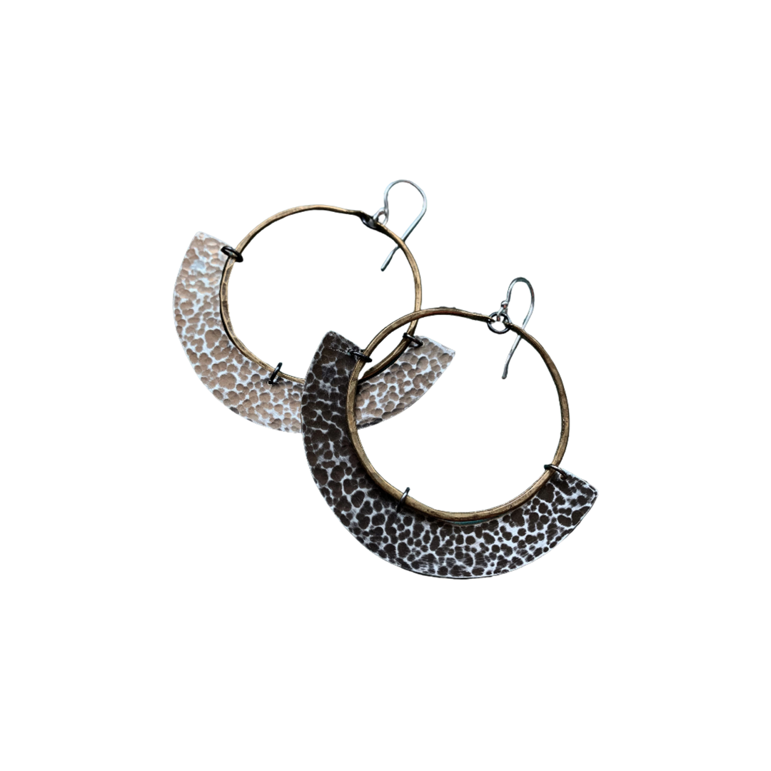 Mezzaluna Earrings - Brass Hoop w/ Thin, Hammered Silver Blade