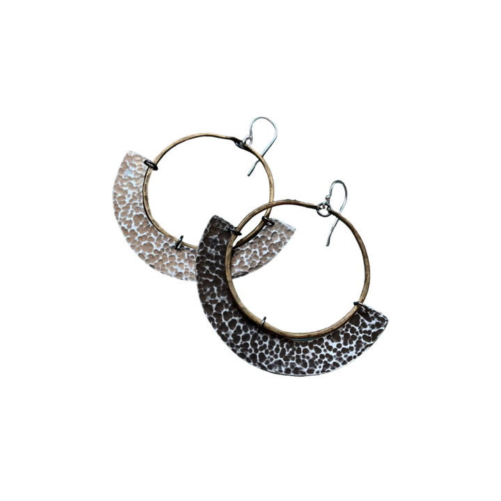 Mezzaluna Earrings - Brass Hoop w/ Thin, Hammered Silver Blade