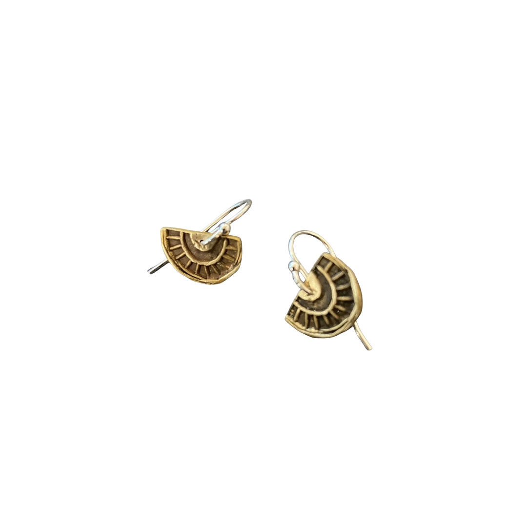 Tiny Brass "Sun-bow" Earrings (facing upward, "tight-bow")