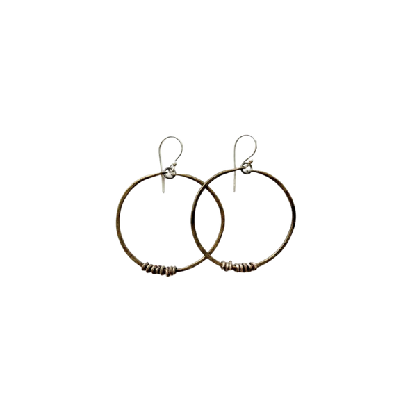 Silver Hoops with Brass Heishi Beads - Small