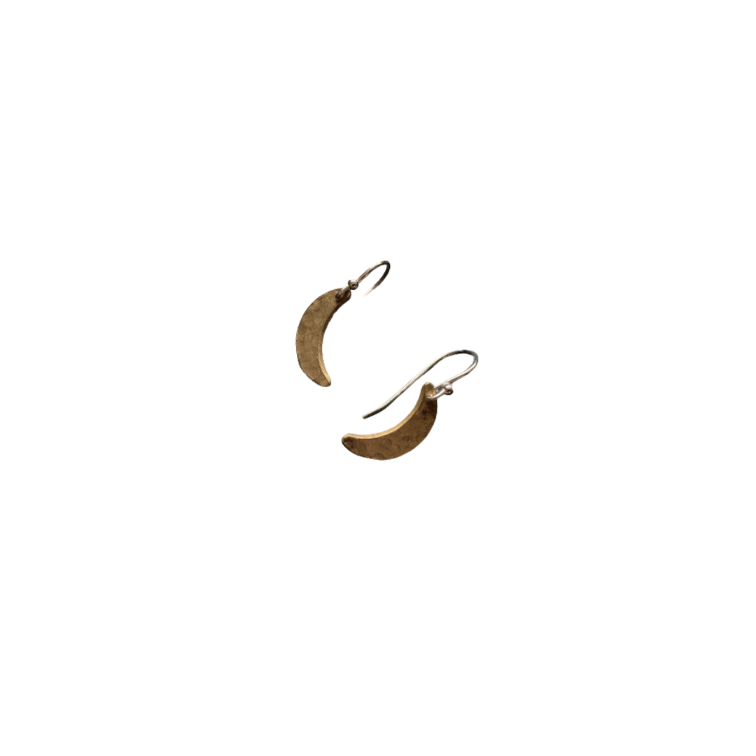 Tiny Moon Earrings - Brass