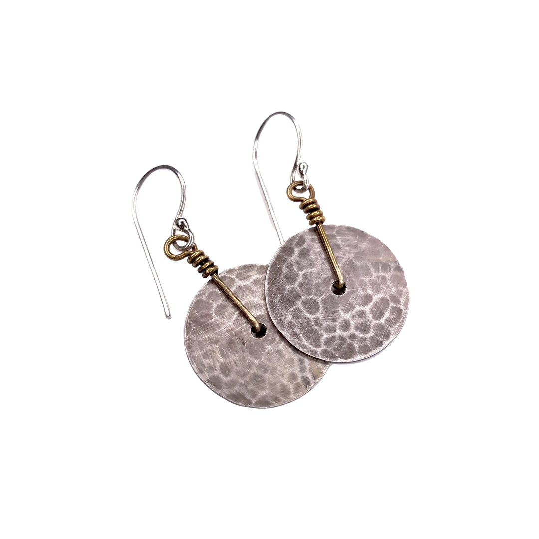 Tiny Silver Hammered Disc Earrings