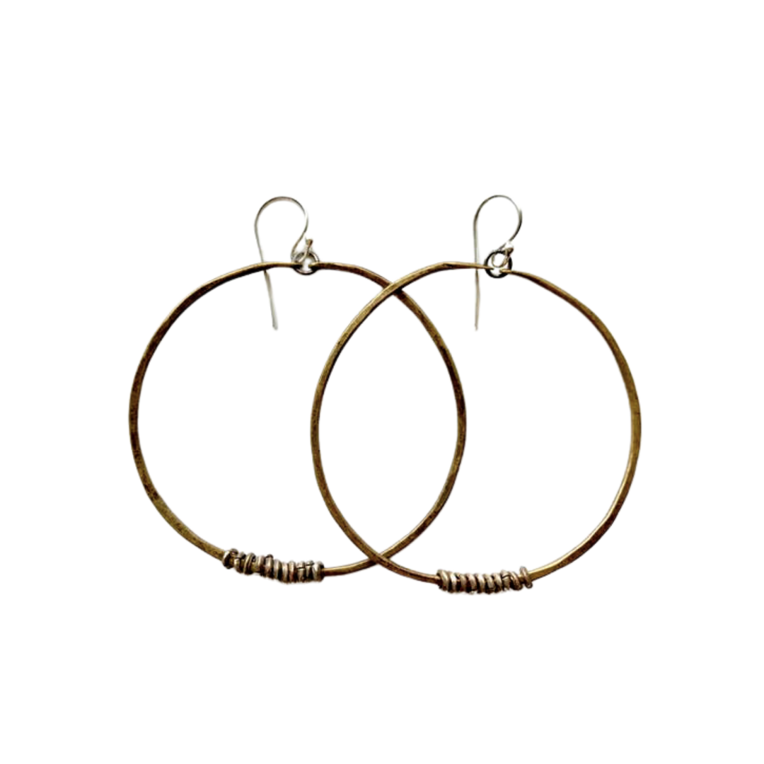 Brass Hoops with Silver Heishi Beads - Large