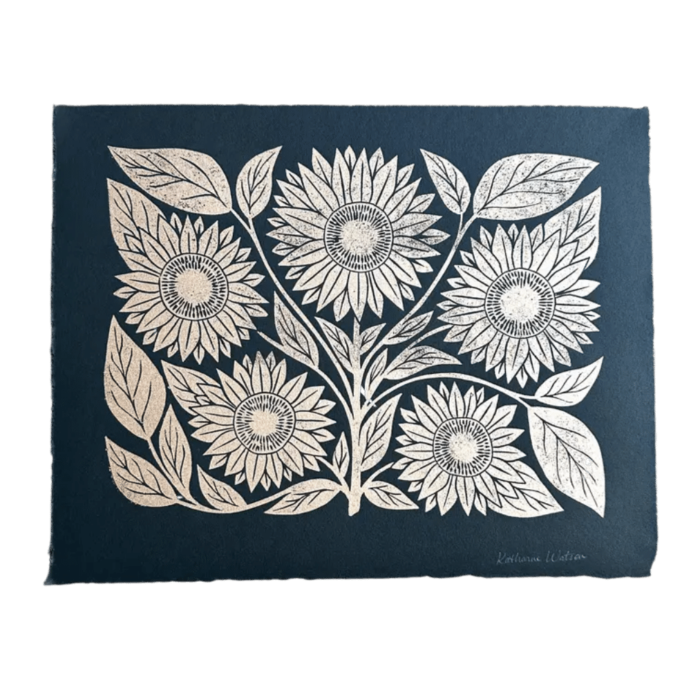 Hand Block Printed Sunflowers Art Print - No. 1572