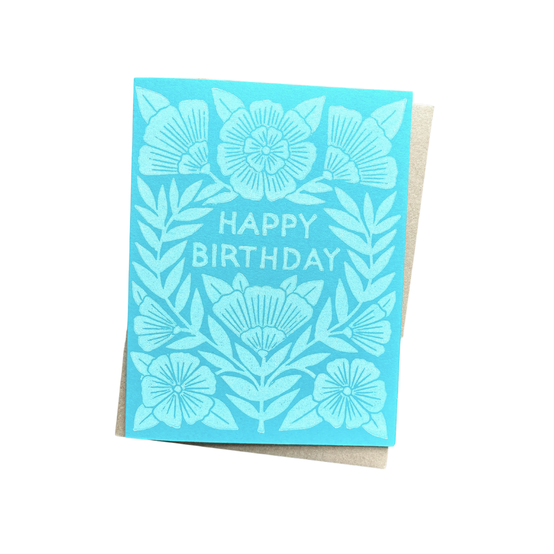"Happy Birthday" Block Printed Greeting Card