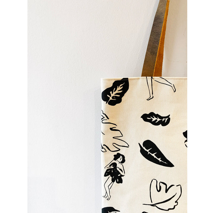 Canvas Tote w/ Leather Handle - Ladies & Leaves