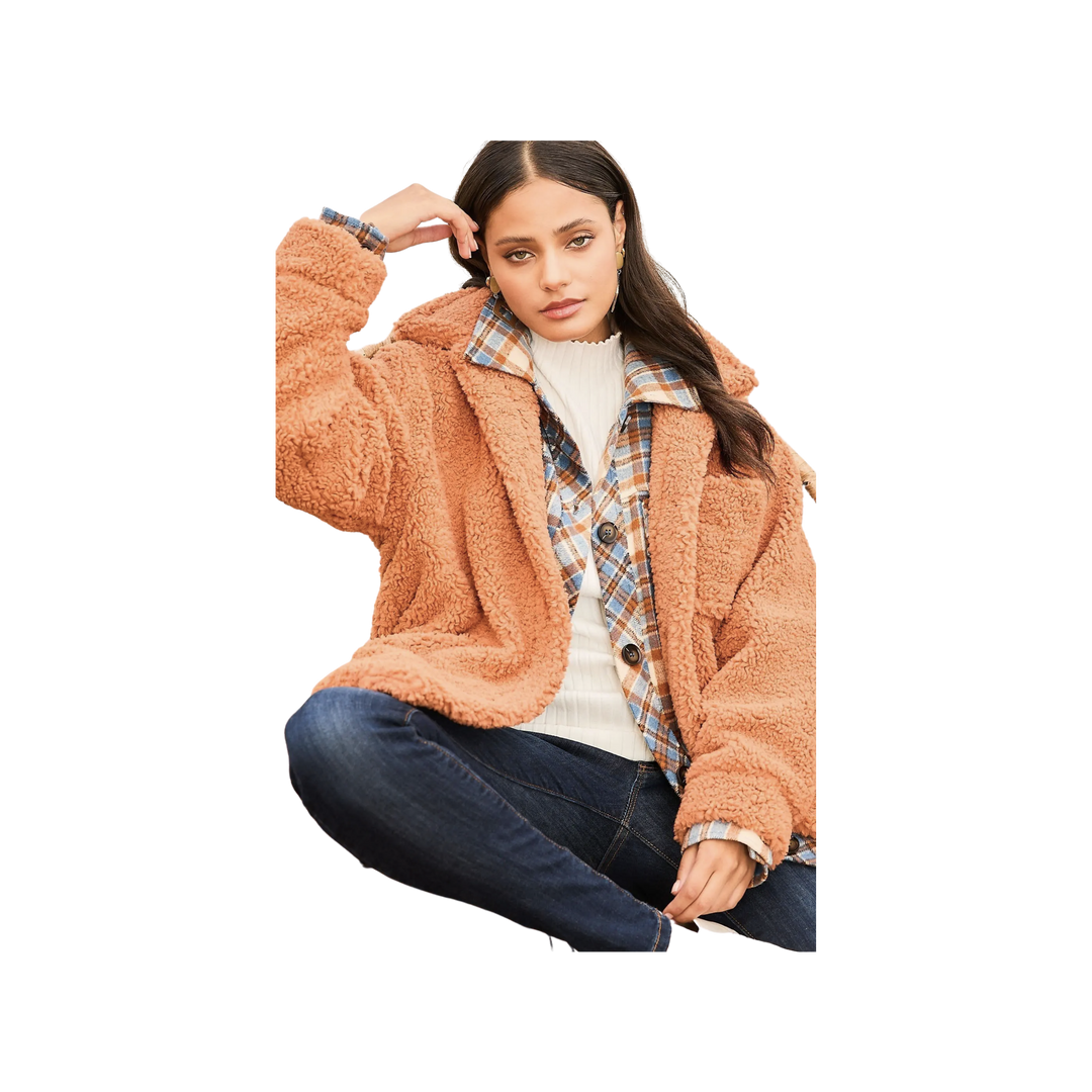 Button Down Oversize Sherpa Shirts Jacket Shacket