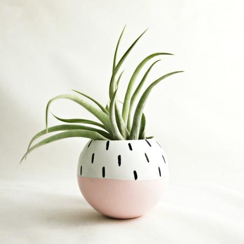 Mini Sphere Planter- White/Pink with Black Confetti