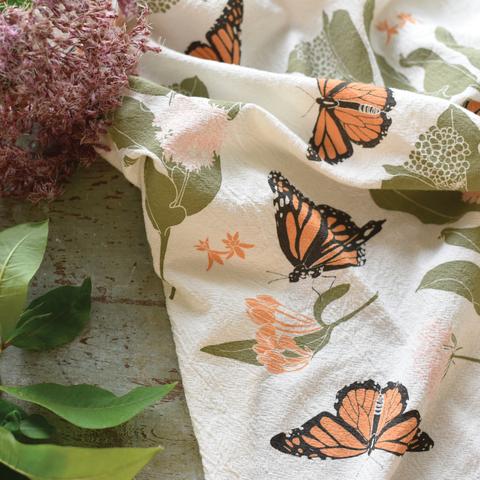 Monarch and Milkweeds Tea Towel