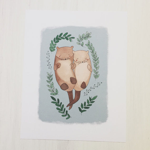 Otters in Love 8x10 Art Print
