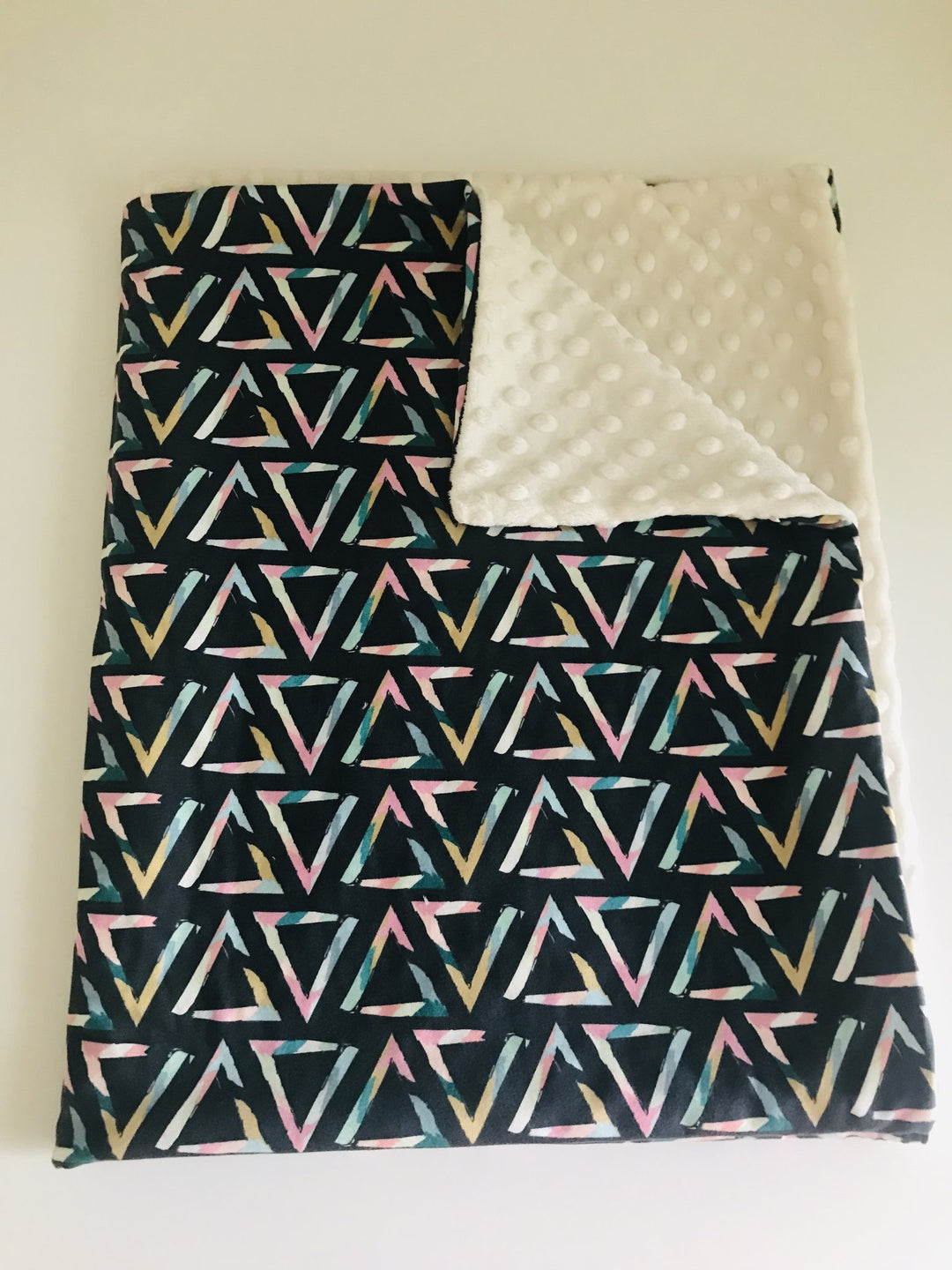 Organic Cotton Jersey + Minky Baby Blanket - Colorful Triangle on Charcoal