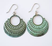 Patina Ornate Circle Hoop Dangle Earrings