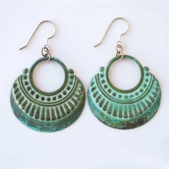 Patina Ornate Circle Hoop Dangle Earrings