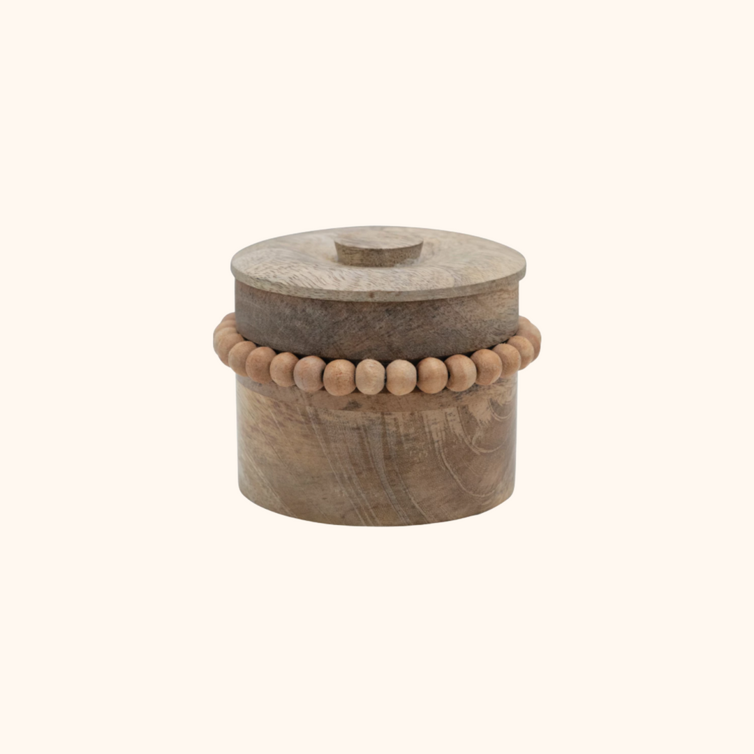 Mango Wood Box with Wood Beads and Lid