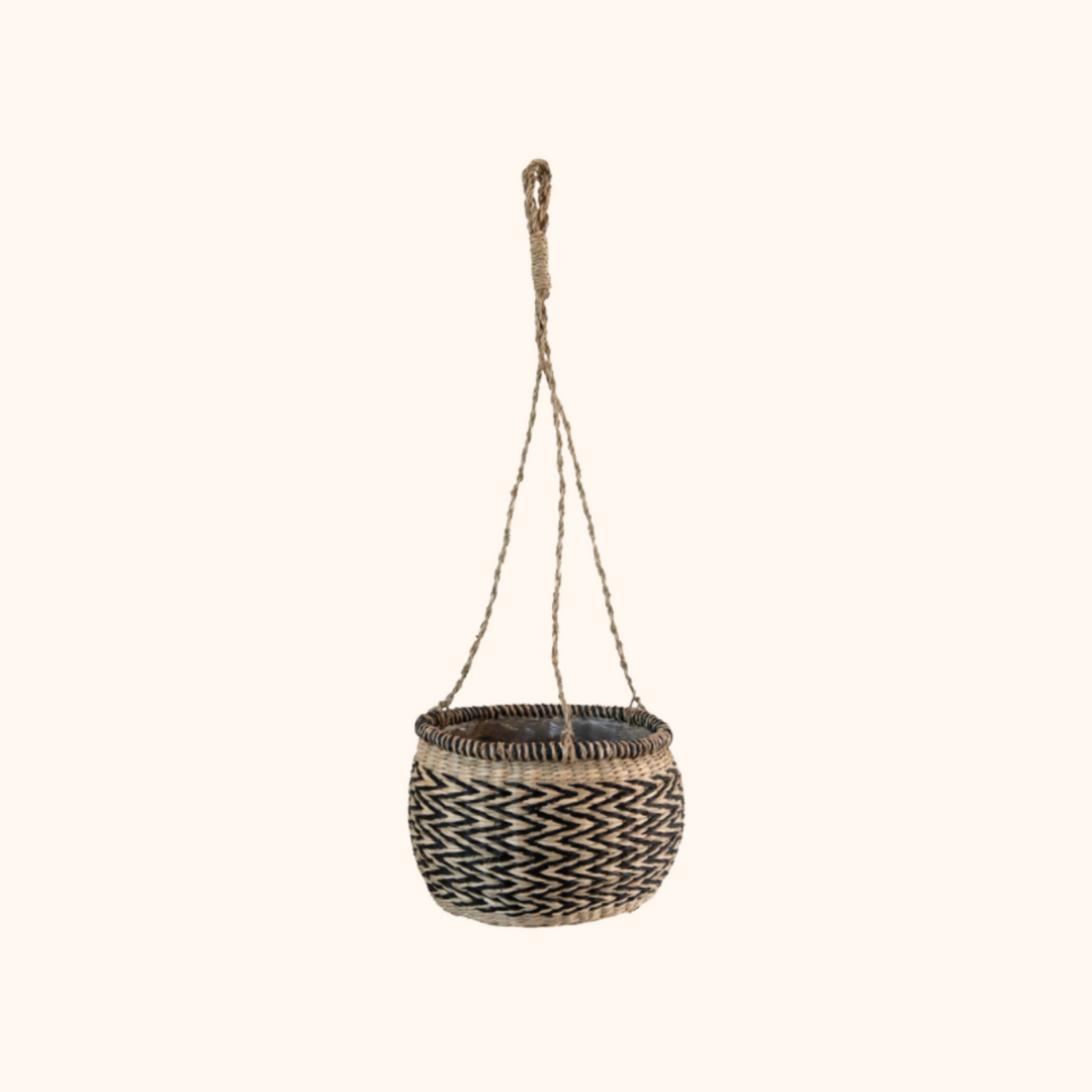 Hand-Woven Hanging Basket Planter with Lining