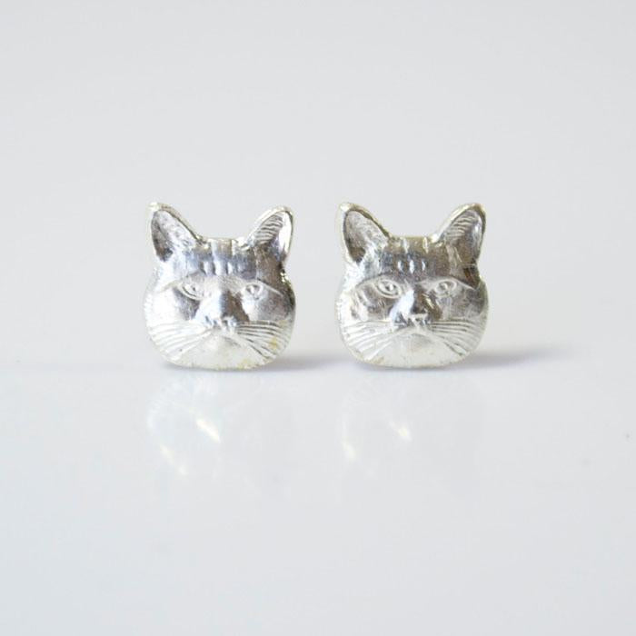 Silver Cat Stud Earrings