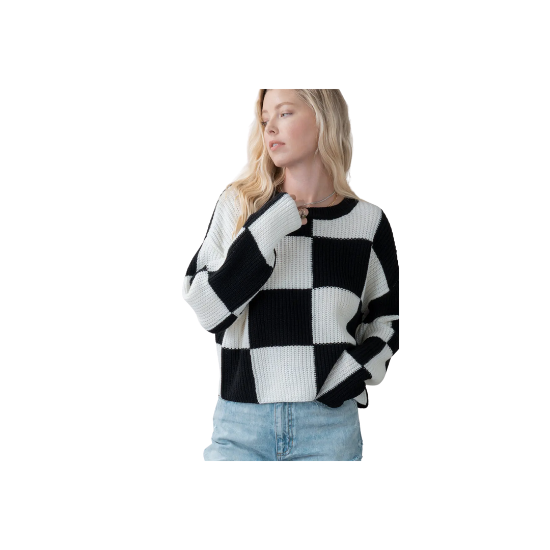 Checker Squared Up Pattern Knitted Sweater