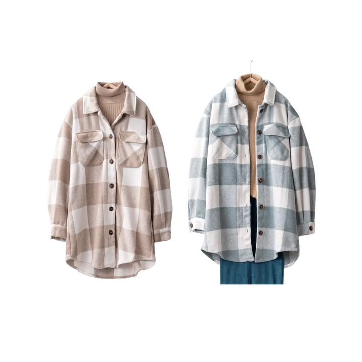 Oversized Gingham Curved Hemline Shacket