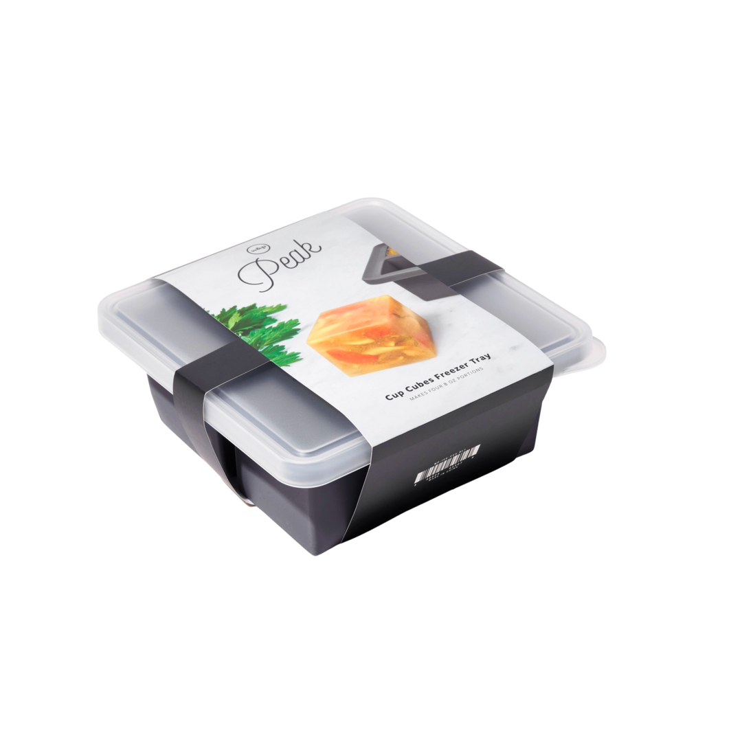 Cup Cube Silicone Food Storage Meal Prep, 4 Cube Tray Charcoal